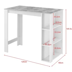 Table de Bar Danderyd 3 Etagères 120x60x106 cm Blanc Effet Béton en.casa
