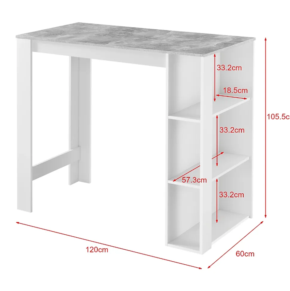 Table de Bar Danderyd 3 Etagères 120x60x106 cm Blanc Effet Béton en.casa