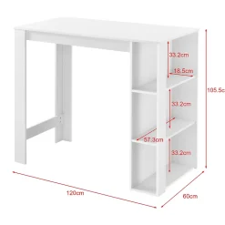 Table de Bar Danderyd 3 Etagères 120x60x106 cm Blanc en.casa