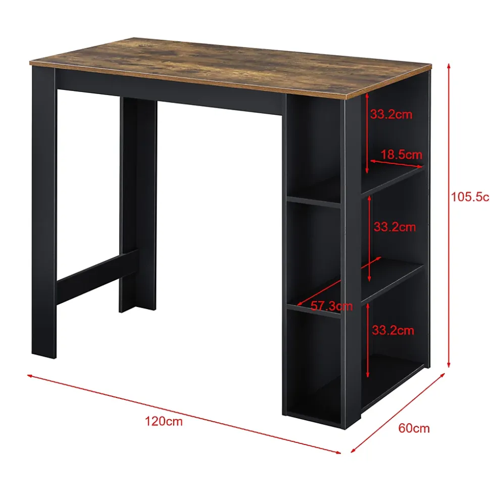 Table de Bar Danderyd 3 Etagères 120x60x106 cm Noir Chêne Foncé en.casa