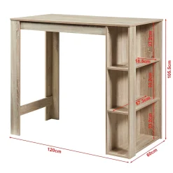 Table de Bar Danderyd 3 Étagères 120x60x106 cm Effet Chêne en.casa
