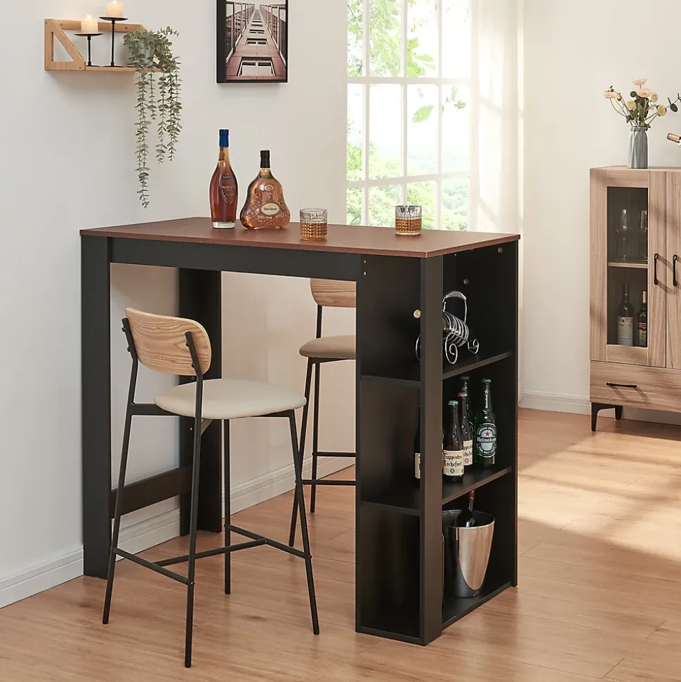 Table de Bar Danderyd 3 Étagères 120x60x106 cm Effet Noyer Noir en.casa