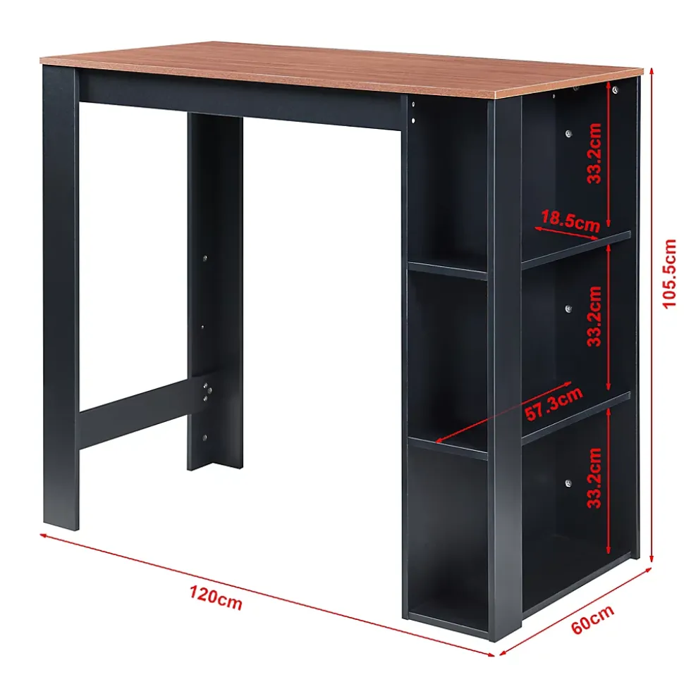 Table de Bar Danderyd 3 Étagères 120x60x106 cm Effet Noyer Noir en.casa