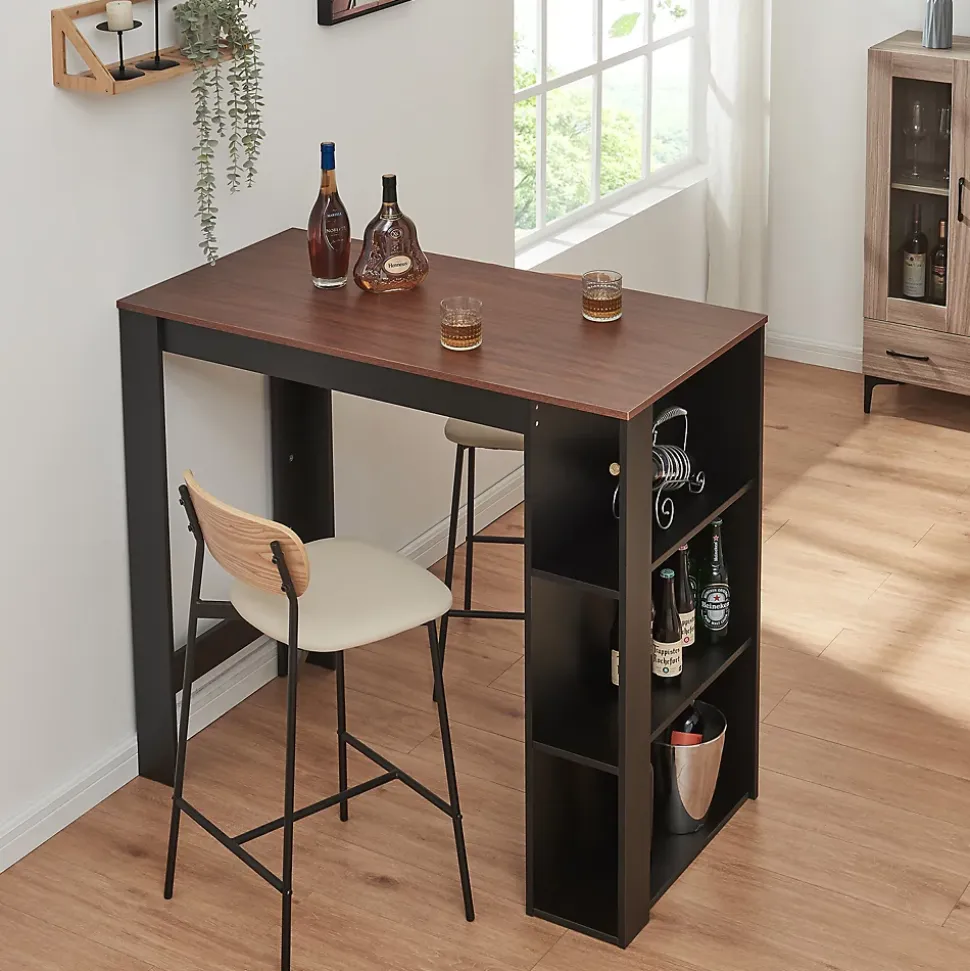 Table de Bar Danderyd 3 Étagères 120x60x106 cm Effet Noyer Noir en.casa
