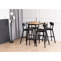 Table de bar et 4 tabourets de bar scandinaves en bois - LETA