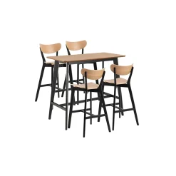 Table de bar et 4 tabourets de bar scandinaves en bois - LETA