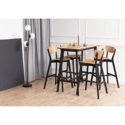Table de bar et 4 tabourets de bar scandinaves en bois - LETA