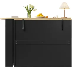 Table de Bar Extensible - Buffet Pivotant avec Tiroirs et Étagères, MDF - Noir, 138-204x39x104 cm