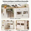 Table de Bar Extensible - Buffet Pivotant à Rotation Complète avec Étagères et Tiroirs, MDF - Blanc, 138-204x39x104 cm