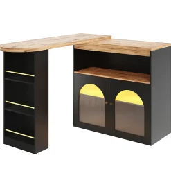 Table de Bar Extensible - Table Haute avec Rangements et LED, Table Pivotante Moderne pour Salle à Manger, 138-193x39x105 cm, Noir