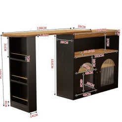 Table de Bar Extensible - Table Haute avec Rangements et LED, Table Pivotante Moderne pour Salle à Manger, 138-193x39x105 cm, Noir