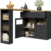 Table de Bar Extensible - Buffet Pivotant à Rotation Complète avec Rangement et Étagères, MDF - Noir, 138-204x39x104 cm