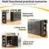 Table de Bar Extensible avec 3 Tiroirs et Support à Snacks, Meuble Bar Rotatif Multifonction, MDF, Noir, 138-209x39x104 cm