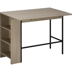 Table de bar extensible design industriel - 3 étagères intégrées - châssis métal noir aspect bois gris