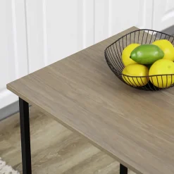Table de bar extensible design industriel - 3 étagères intégrées - châssis métal noir aspect bois gris