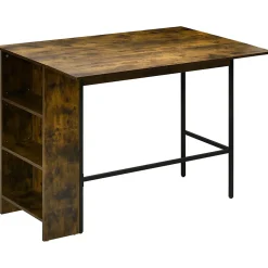 Table de bar extensible design industriel - 3 étagères intégrées - châssis métal noir aspect bois vieilli