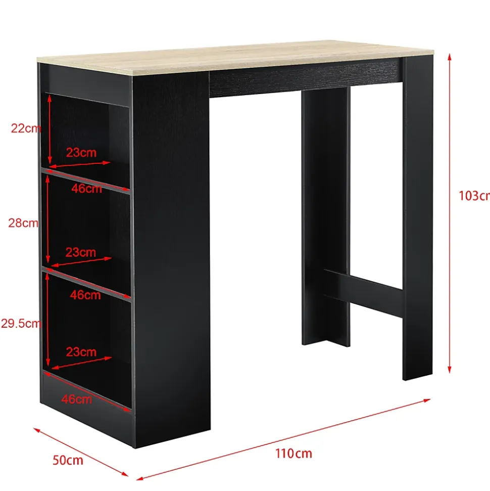Table de Bar Kouvola 110 x 50 x 103 cm Noir Effet Chêne en.casa