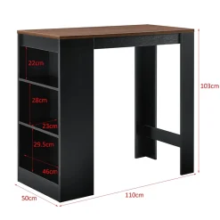 Table de Bar Kouvola 110 x 50 x 103 cm Noir Effet Noyer en.casa