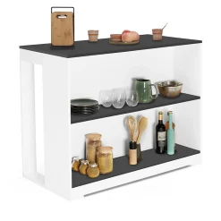Table de bar îlot JUNO bois blanc et plateau gris