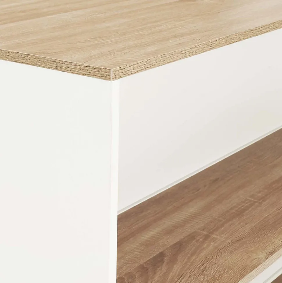 Table de bar îlot JUNO bois blanc et plateau façon hêtre