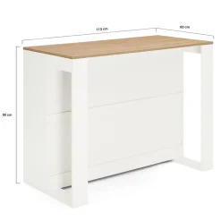 Table de bar îlot JUNO bois blanc et plateau façon hêtre