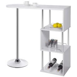 Table de Bar Métal + Bois Blanc Rangement Etageres Espace Vin Cuisine