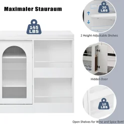 Table de Bar Pivotante avec Rangements Intégrés,Transformable en Table à Manger, Portes Vitrées - Blanc - 121x40x74.8 cm