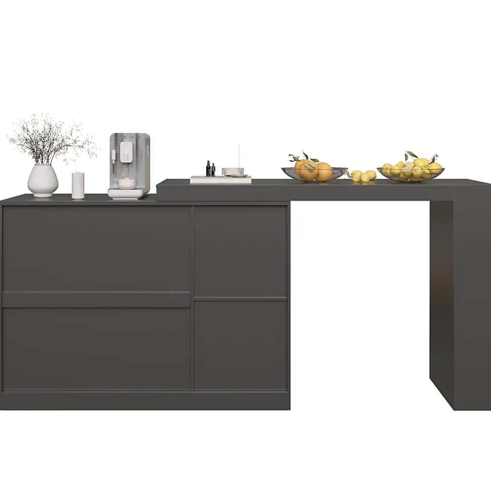 Table de Bar Pivotante avec Rangement Latéral et Vitrine en Verre Cannelé, Moderne pour Cuisine et Salon, MDF, Noir, 120x40x97 cm