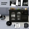 Table de Bar Pivotante avec Rangements Intégrés,Transformable en Table à Manger, Portes Vitrées - Noir - 121x40x74.8 cm