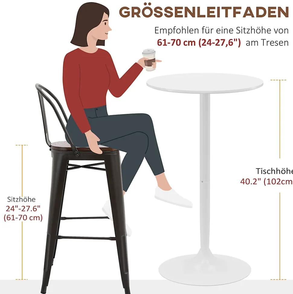 Table de bar ronde 60 cm réglable en hauteur - Blanc