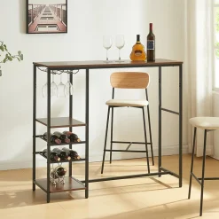 Table de bar Stjoordal 120 x 40 x 105 cm noir effet noyer en.casa
