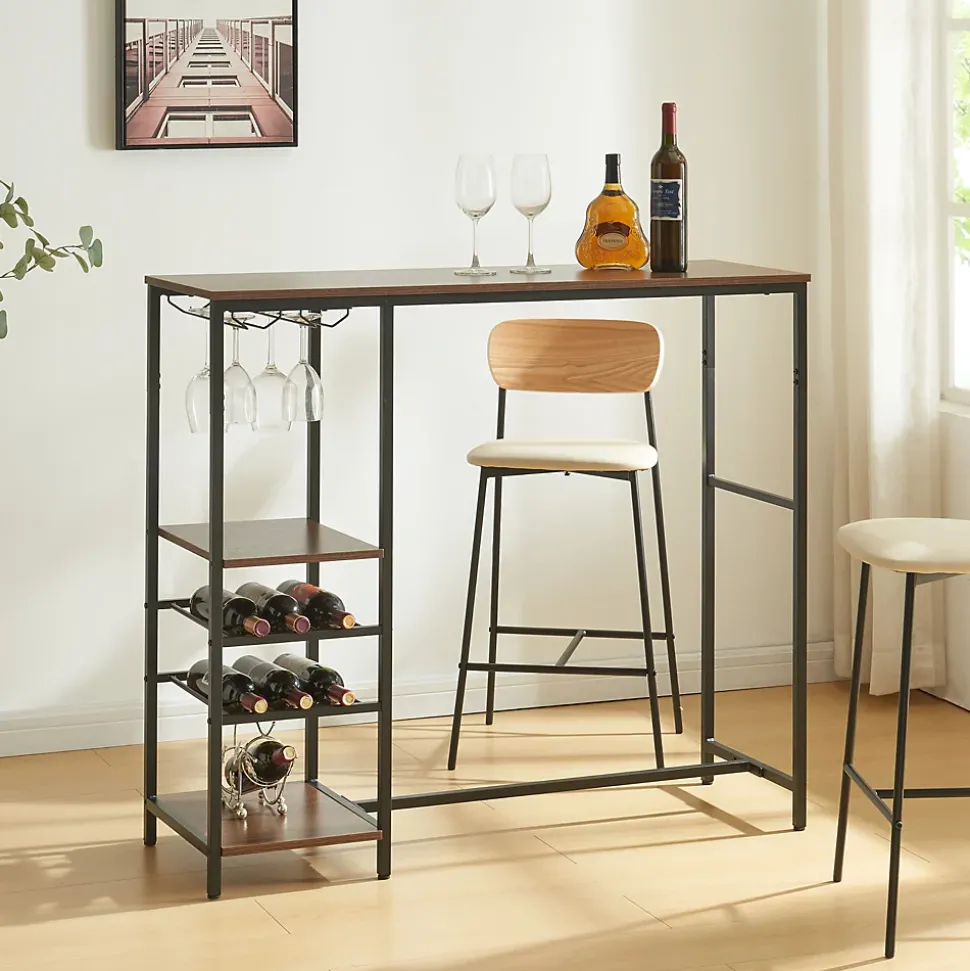 Table de bar Stjoordal 120 x 40 x 105 cm noir effet noyer en.casa