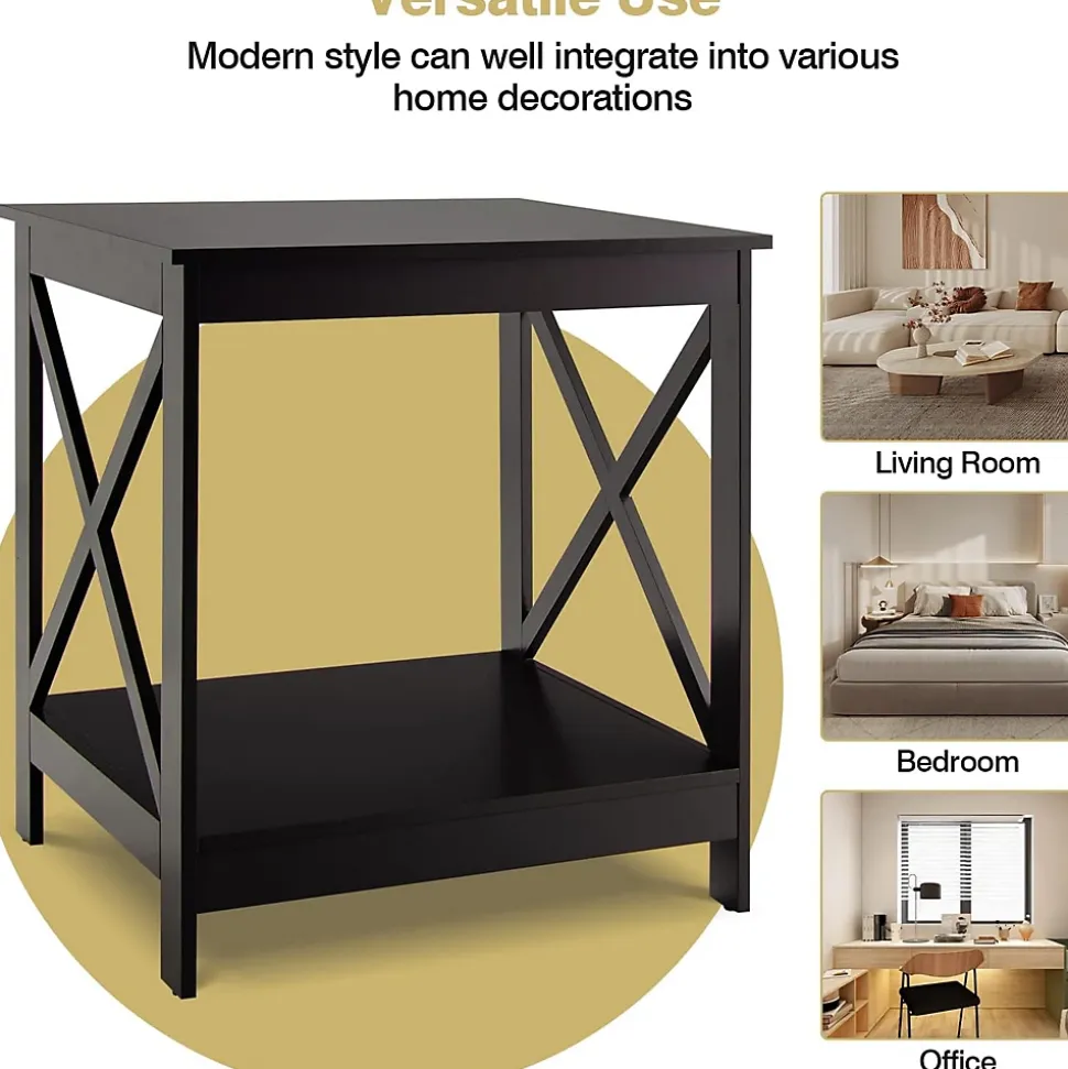 Table de Chevet à 2 Niveaux 48x45x48CM,Charge 20KG Style Moderne avec Conception en X,pour Chambre/Salon,Café