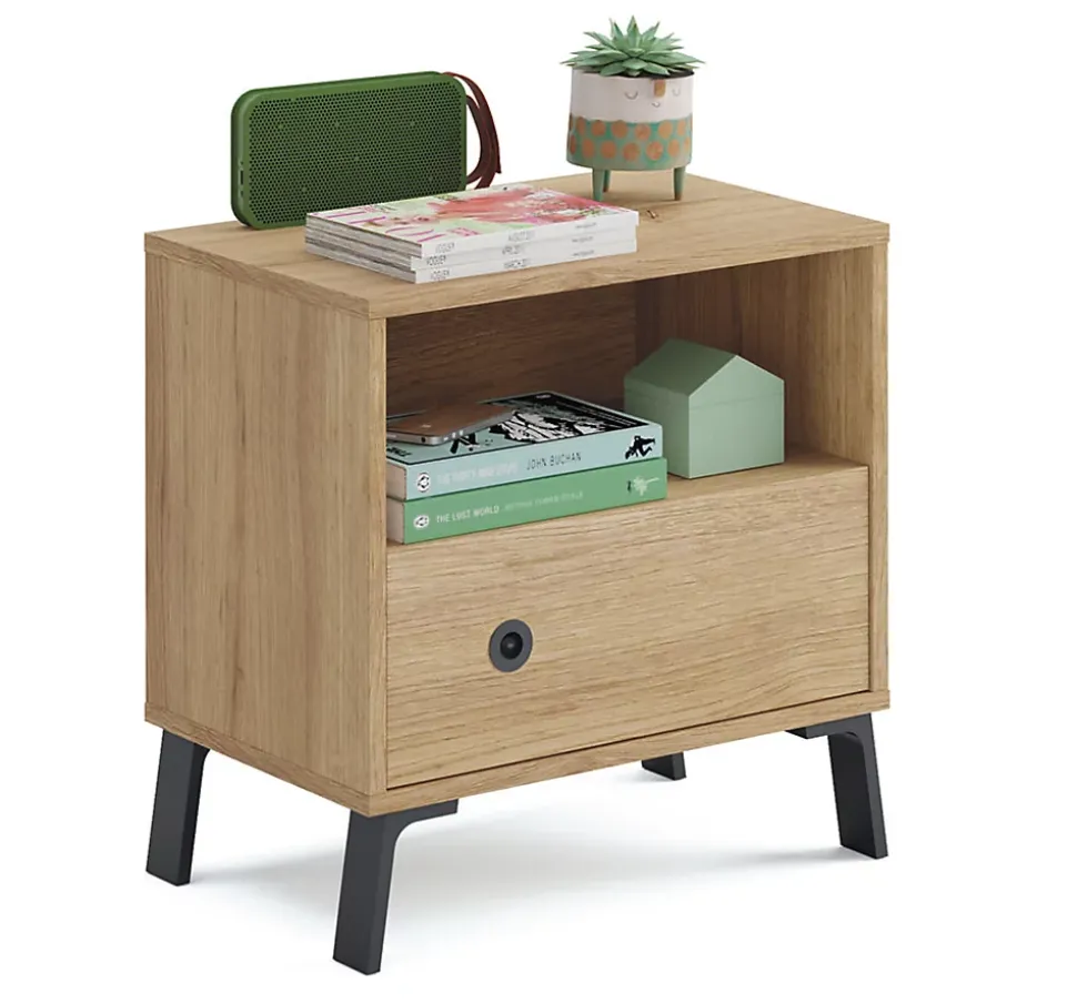 Table de chevet / Table de nuit coloris chêne doré - Hauteur 52 x Longueur 50 x Profondeur 35 cm