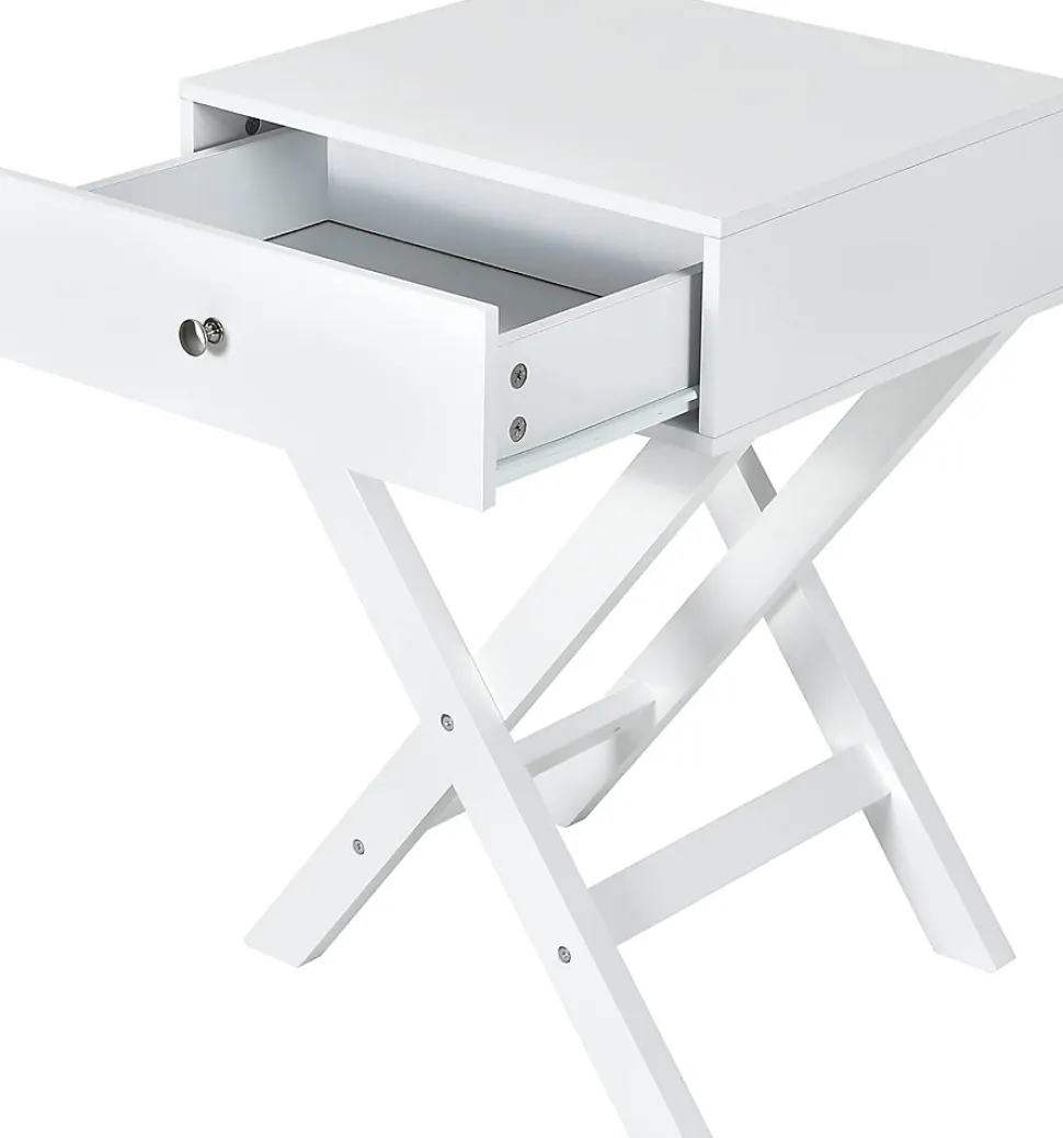 Table de Chevet avec Tiroir de Rangement,avec Pieds en Forme de X,Poignée et Barres Connexion,pour Chambre,45,5X40,5X65CM,Blanc