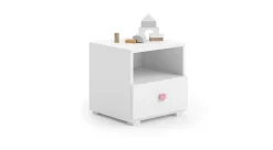 Table de chevet Emi blanc, poignée rose