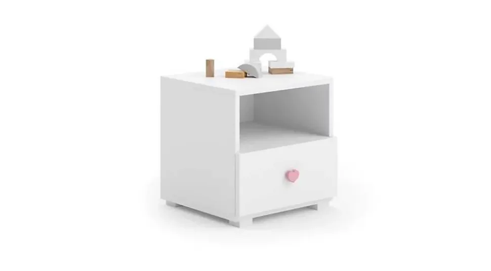 Table de chevet Emi blanc, poignée rose