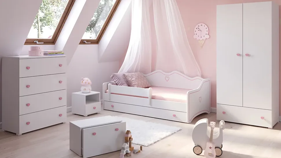 Table de chevet Emi blanc, poignée rose