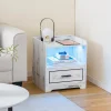 Table de Chevet LED 3 Couleurs Induction Corporelle Table de Nuit avec 2 Ports USB