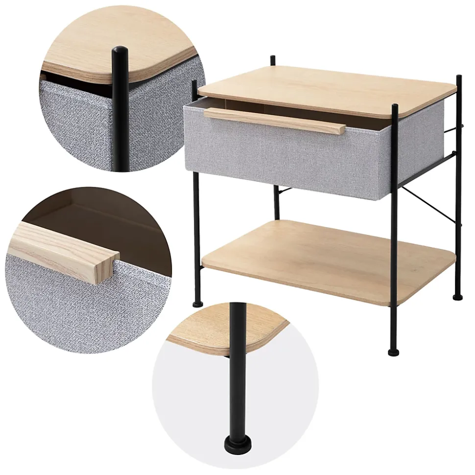 Table de chevet ML-Design avec tiroir en tissu gris structure en métal plateau et étagère en bois
