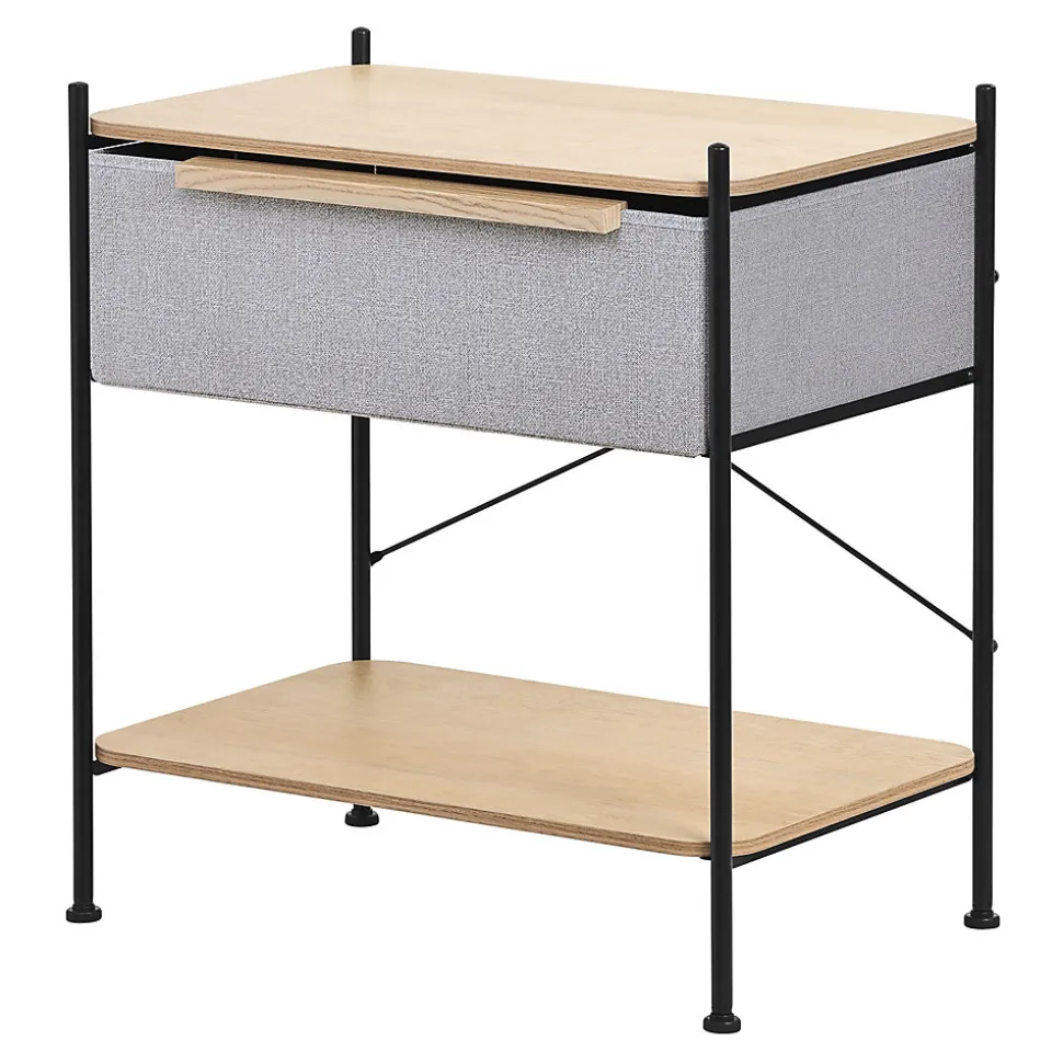 Table de chevet ML-Design avec tiroir en tissu gris structure en métal plateau et étagère en bois