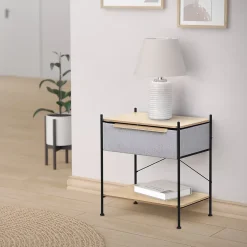 Table de chevet ML-Design avec tiroir en tissu gris structure en métal plateau et étagère en bois