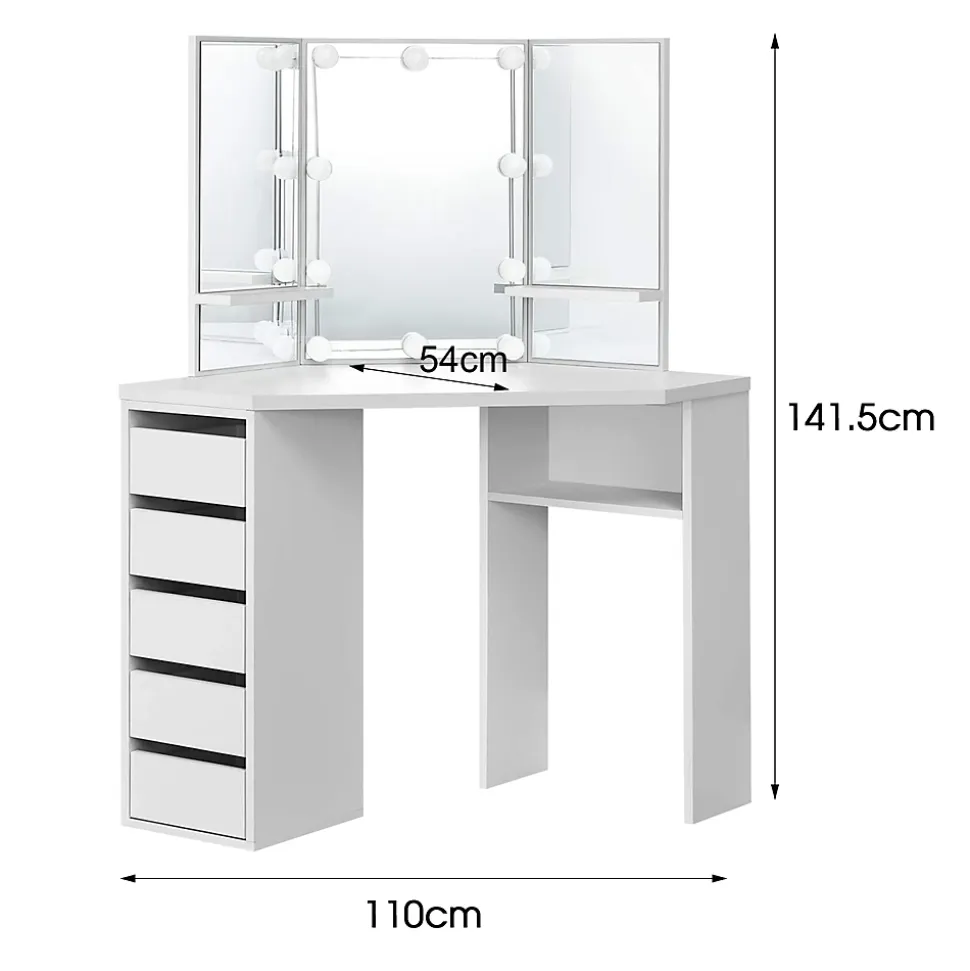 Table de coiffeuse maquillage blanc avec miroir éclairage LED tiroirs étagères