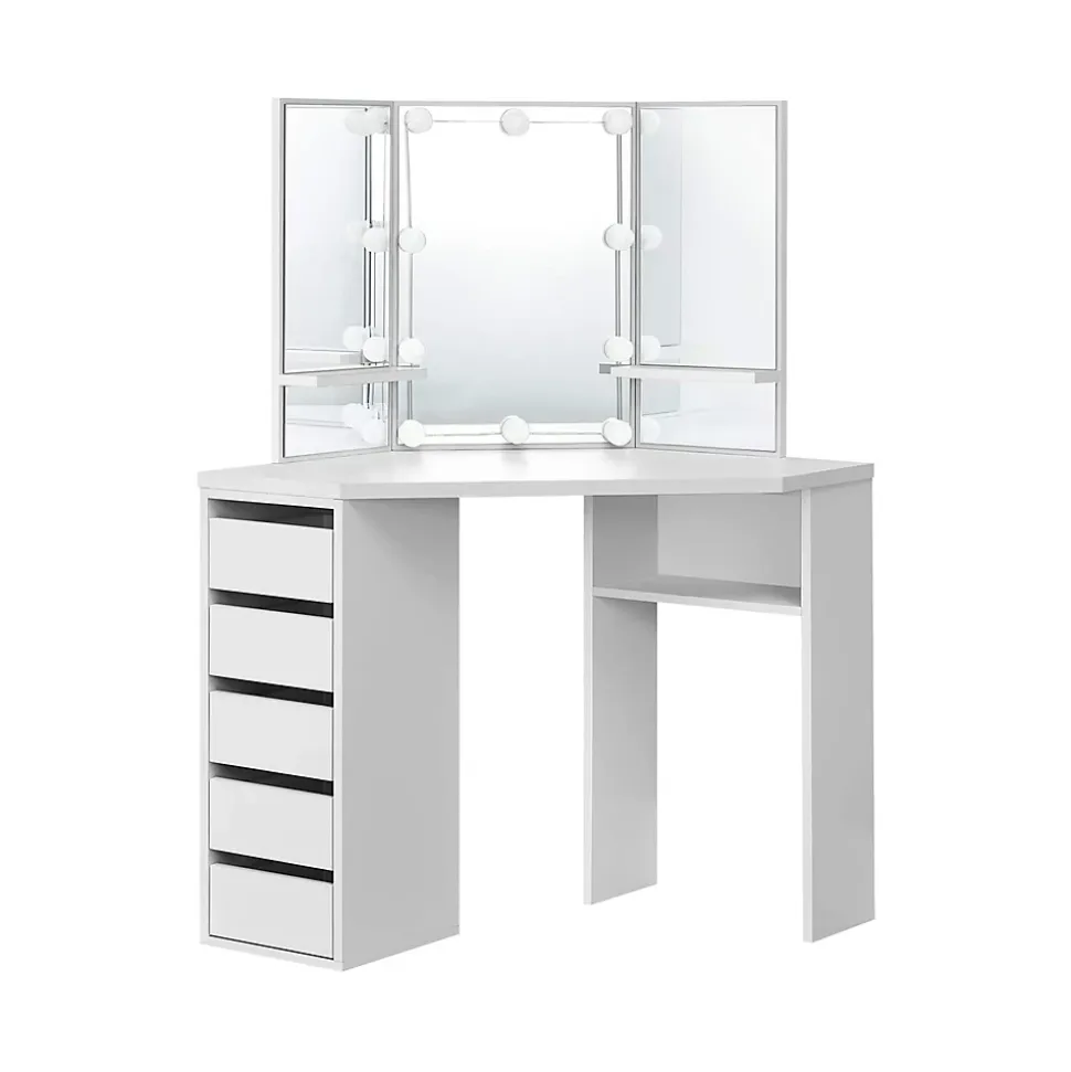 Table de coiffeuse maquillage blanc avec miroir éclairage LED tiroirs étagères