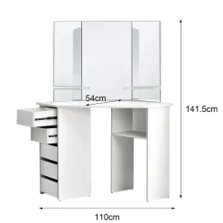 Table de coiffeuse maquillage blanc avec miroir tiroirs et étagères de stockage