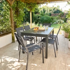 Table de jardin extensible aluminium gris anthracite L.135/270 x l.90 x H.75 cm