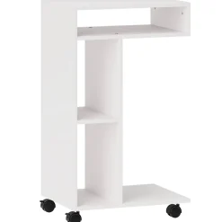 Table de lit mobile - table pour ordinateur portable - 3 niches, étagère - blanc