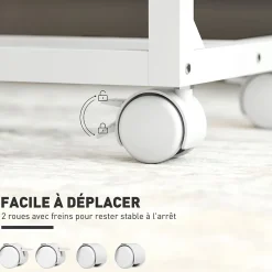 Table de lit mobile - table pour ordinateur portable - hauteur réglable, plateau inclinable - métal blanc effet bois