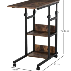 Table de lit/fauteuil - table roulante - hauteur réglable - 2 étagères intégrées - panneaux particules E1 aspect bois métal noir