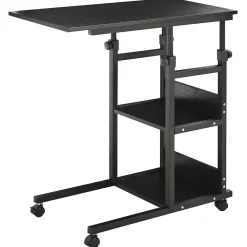 Table de lit/fauteuil - table roulante - hauteur réglable - 2 étagères intégrées - panneaux particules E1 métal noir